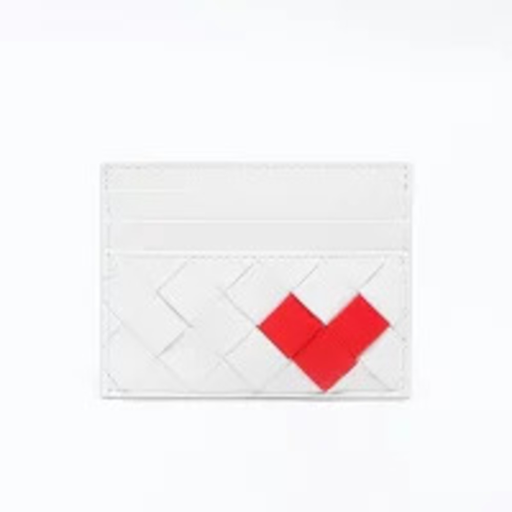 Bottega Veneta Intrecciato Heart Card Case Wallet White